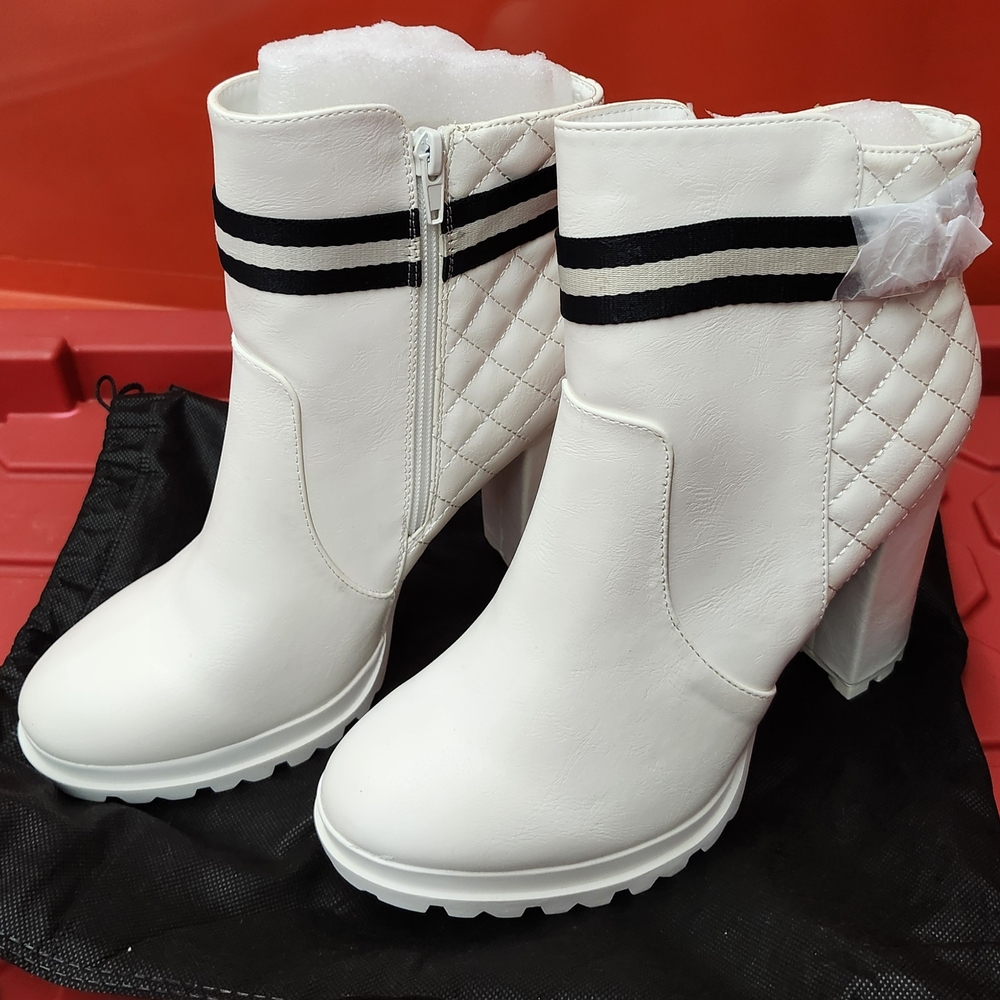 Stylish White Quilted Ankle Boots